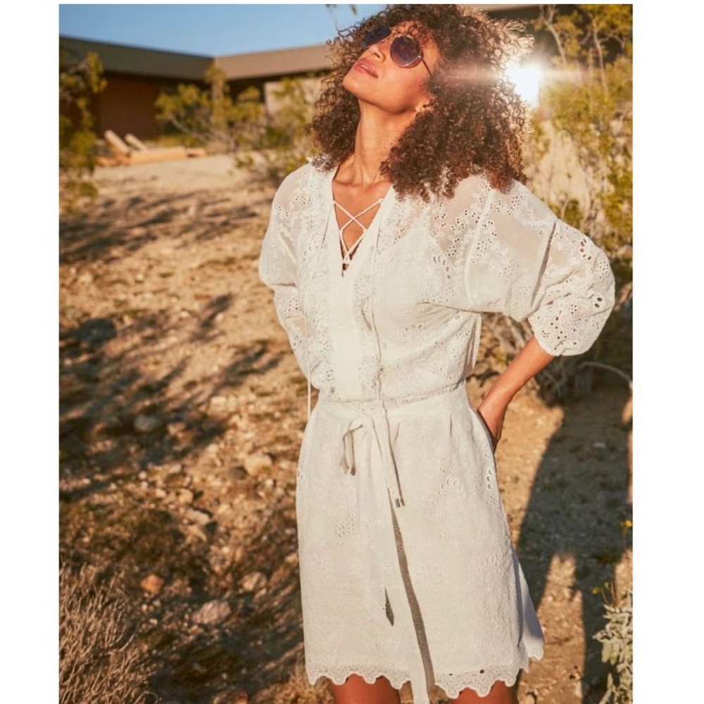 Long-Sleeve White Eyelet Dress-NWOT